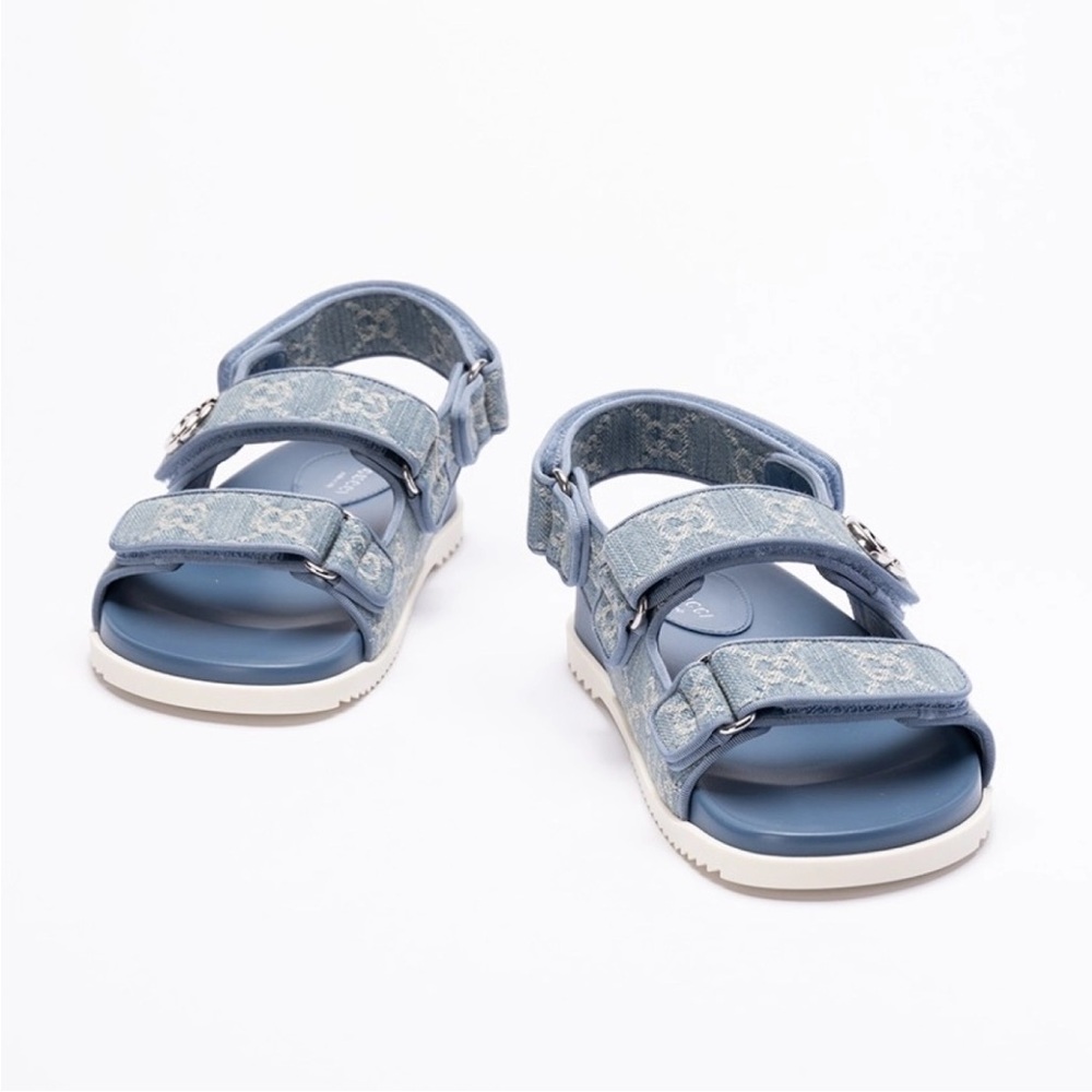 GUCCI GG logo double straps denim sandals - Picture 2 of 7